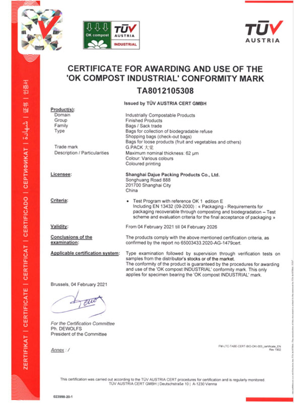 Certificat TUV-OK-Compost